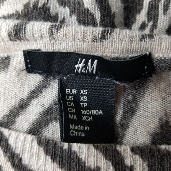 H&M Womens Sweater XS Brown Animal Print Oversized High Low Y2 - Picture 5 of 5